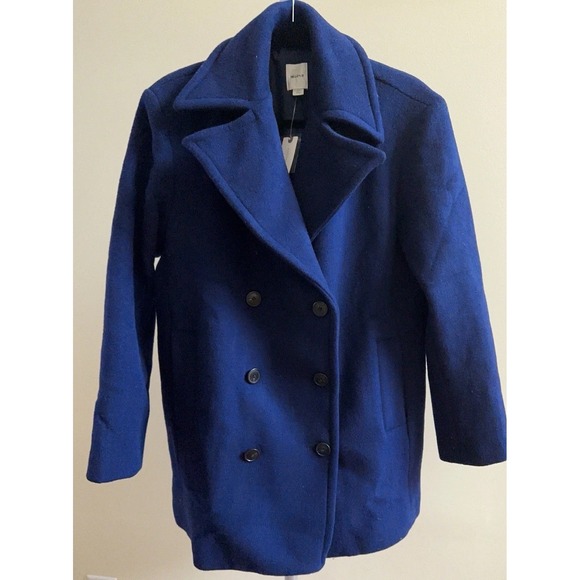 $298 Anthropologie Maeve Double Breasted Wool-Blend Coat Winter Jacket Navy XS